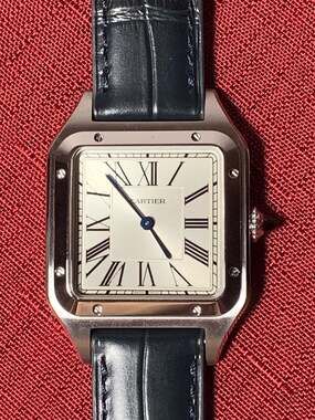 Cartier Santos-Dumont Large WSSA0022 Steel Quartz Watch Black Strap Like New + W